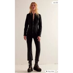 Free People black jaded one piece denim jumpsuit